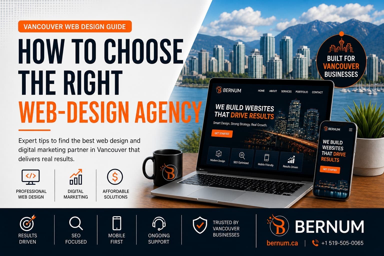 Modern Vancouver business website design displayed on desktop and smartphone highlighting responsive layout and local SEO optimization